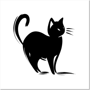 Stick figure cat in black ink Posters and Art